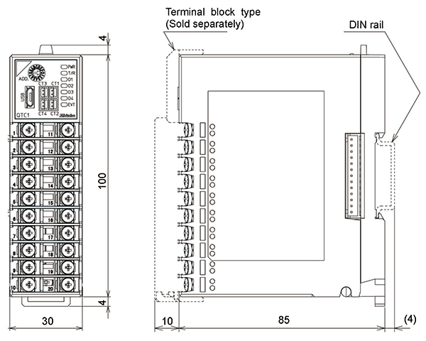 QTC1-4 (Terminal block type) Dimensions 