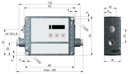 赤外線温度センサ RD-600 アンプ部 外形寸法図